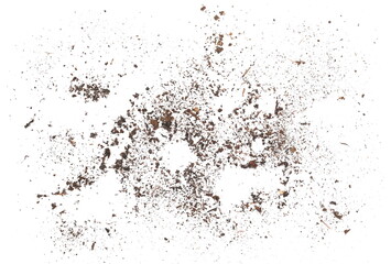 Wet mud, stains and water droplets texture with dry dirt isolated on white background, top view and...
