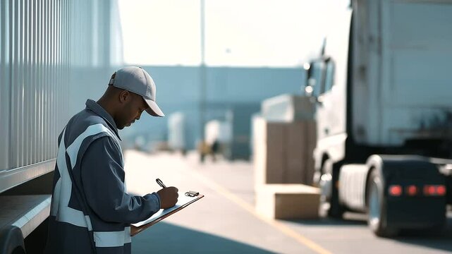 1_Delivery truck cargo inspection at bright morning dock