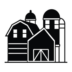 Farmhouse with Twin Silos Silhouette