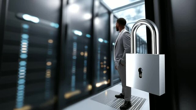 Abstract Technology Background with Businessman and Secure Server