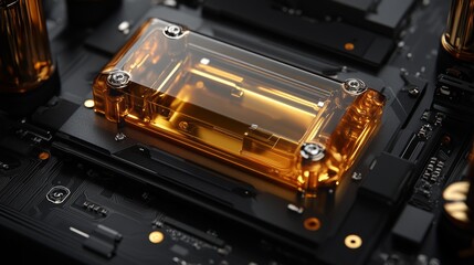 Obraz premium Cybersecurity and digital protection are symbolized by a golden padlock placed on a black circuit board