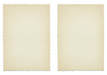 Two aged paper stamps for philately and postal collecting isolated on background