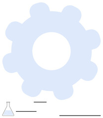 Obraz premium Light blue gear symbolizing mechanics and productivity with flask illustrating scientific experimentation and innovation. Ideal for research, engineering, teamwork, system optimization, innovation