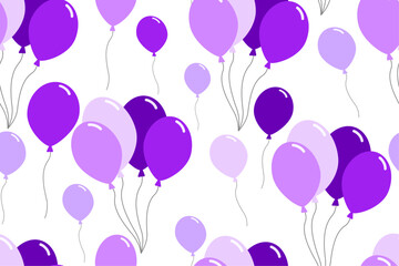 Purple party balloons with a white background in a seamless repeat pattern - Vector Illustration