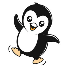 Cheerful Cartoon Penguin Waving Its Wing And Jumping For Joy Illustration