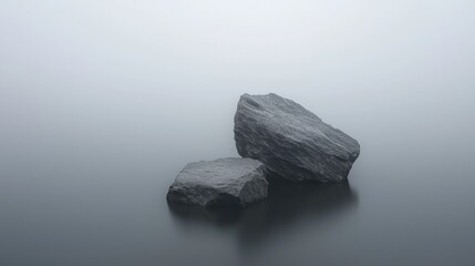 Fototapeta premium Serene minimalist rocks fog mist calm water nature photography