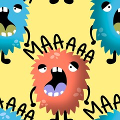 Cartoon doodle seamless monsters pattern for kids clothes print and wrapping paper and fabrics