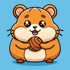 Fototapeta premium Cute Cartoon Hamster Holding Nut Illustration With Kawaii Eyes And Happy Expression