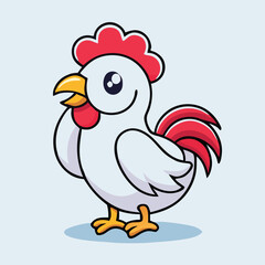 Cute Cartoon Chicken Illustration Standing Posing With Simple Design Style