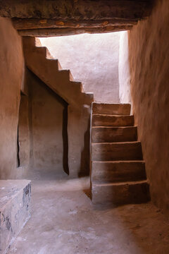 Saudi Arabia, Medina. Stairway in old town Al-Ula.