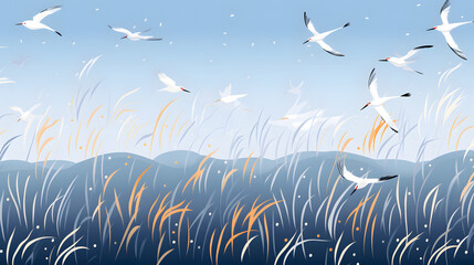 Elegant Flying Birds Seamless Patterns with Cranes and Doves for Decor and Design Projects