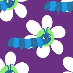 Kids seamless caterpillar cute pattern for fabrics and textiles and packaging and linens and wrapping paper