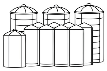 Various Silo Designs Collection on White Background