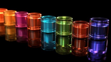 The image depicts a 3D bar graph with four bars of increasing height, colored blue, orange, yellow, and red, set against