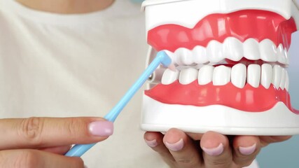 Demonstration of proper brushing technique with dental model for oral hygiene education