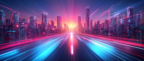 Fototapeta premium Long exposure photography captures the movement of night traffic on a city street, resulting in light streaks