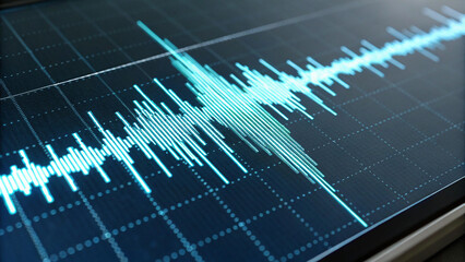 Biometric Technology and Security. Digital display showing a seismic waveform reading.