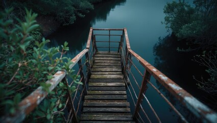 The texture and design of the ladder's wooden steps on the frame