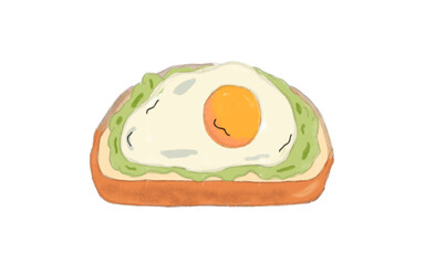 Hand-Drawn Illustration of Avocado Toast with Fried Egg Topping