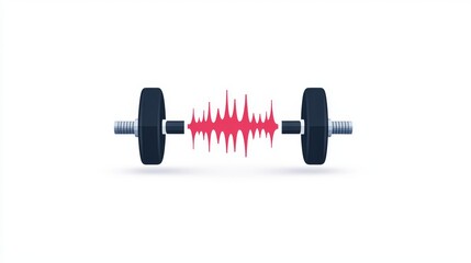 Obraz premium The abstract barbell illustration features a red line that symbolizes a heartbeat