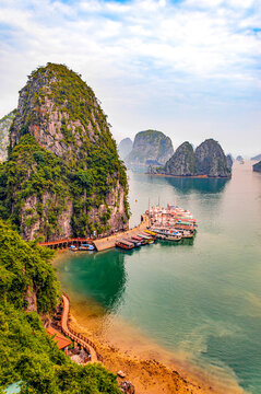 Ha Long Bay, Sung Sot, Surprise Cave, Vietnam. Bay where cave complex is found in the UNESCO Site.