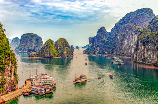 Ha Long Bay, Sung Sot, Surprise Cave, Vietnam. Bay where cave complex is found in the UNESCO Site.