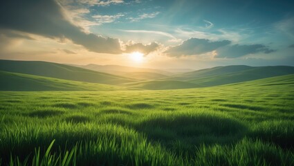 Obraz premium Springtime meadow at sunset