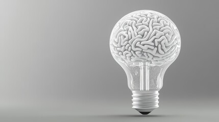 The brain-shaped light bulb, colored in intricate white, is set against a soft fabric backdrop