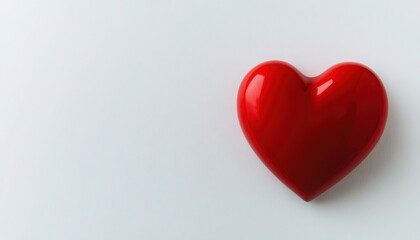 Fototapeta premium A shiny red heart shape on a plain white background, symbolizing love and affection.