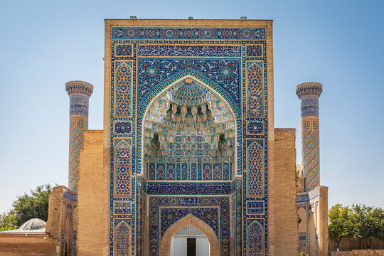 Samarkand, Uzbekistan, Central Asia. The beautifully decorated Gur-i Amir Mausoleum.