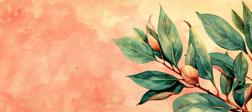 Modern botanical wallpaper simple leaf patterns a neutral palette symbolizing wellness and leaving clean areas for text