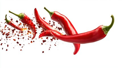 Falling bursting chili peppers png.