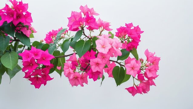 Blooming branch of Bougainvillea set against a background.