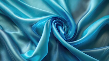 Wrinkled blue transparent cloth with a smooth texture.