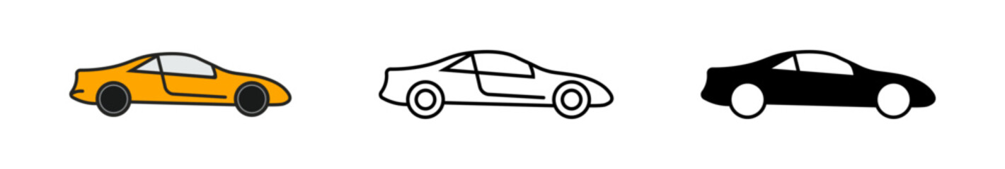 Sports car logo icon set. Motor vehicle silhouette emblems. Auto garage dealership brand identity design elements.