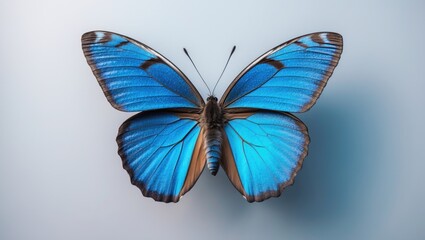 Blue butterfly set against a white backdrop