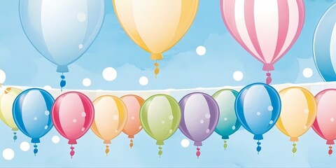 Obraz premium Pastel Balloon birthday Party Background with Stars and Clouds