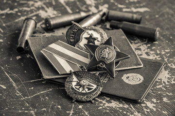 Orders and medals of the USSR.Awards of the Second world war close-up.Victory Day - 9 of may 1945....