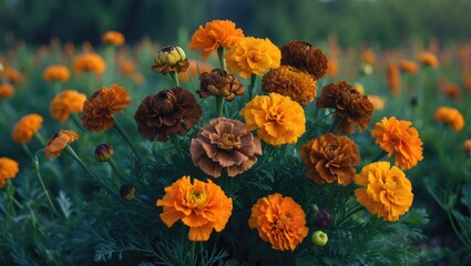 Vibrant orange marigolds flourishing in a meadow.