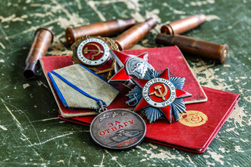 Orders and medals of the USSR.Awards of the Second world war close-up.Victory Day - 9 of may 1945....