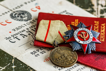 Orders and medals of the USSR.Awards of the Second world war close-up.Victory Day - 9 of may 1945....
