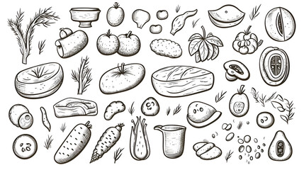 Hand-drawn Food Elements: Collection of Outline Vector Illustrations for Culinary Designs