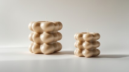 Isolated on white, two beige bubble candles