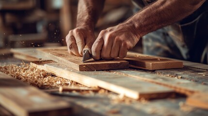 Carpenter cutting wooden boards for a custom table project. Featuring woodworking and custom furniture making