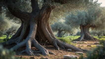 Obraz premium Gnarled roots of old olive tree.