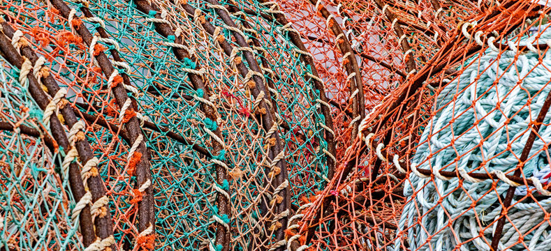 Quebec, Sept-Iles, Canada. Fishing nets.