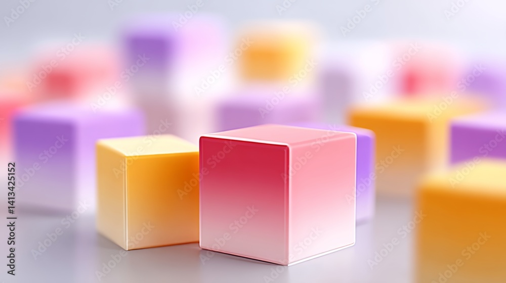 Poster bunch of colorful cubes are arranged in a pattern. the cubes are of different colors and sizes, and 