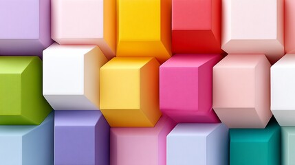 Obraz premium Colorful array of cubes in various shades of pink, green, yellow, and white. Concept of creativity and playfulness, as the different colors