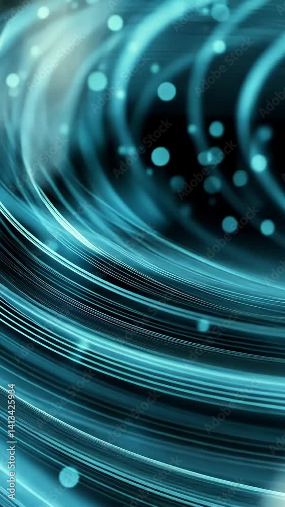 Wall mural abstract tech loop: vertical animation of blue circles with bokeh - 4k