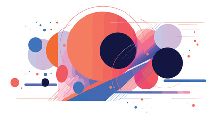 Obraz premium Abstract geometric shapes in blue, red, and pink on white background flat vector illustration